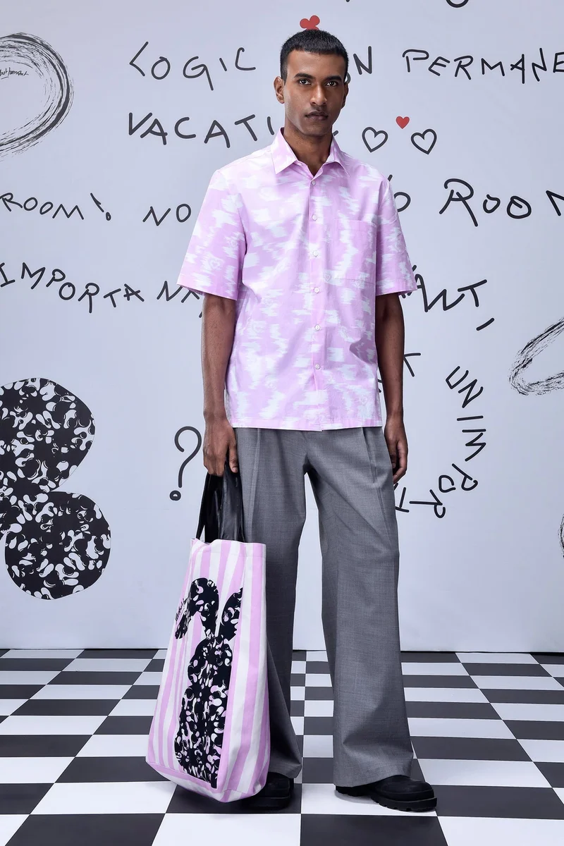 Genes Lecoanet Hemant Ikat Check Print Regular Fit Shirt - Smoothie Pink